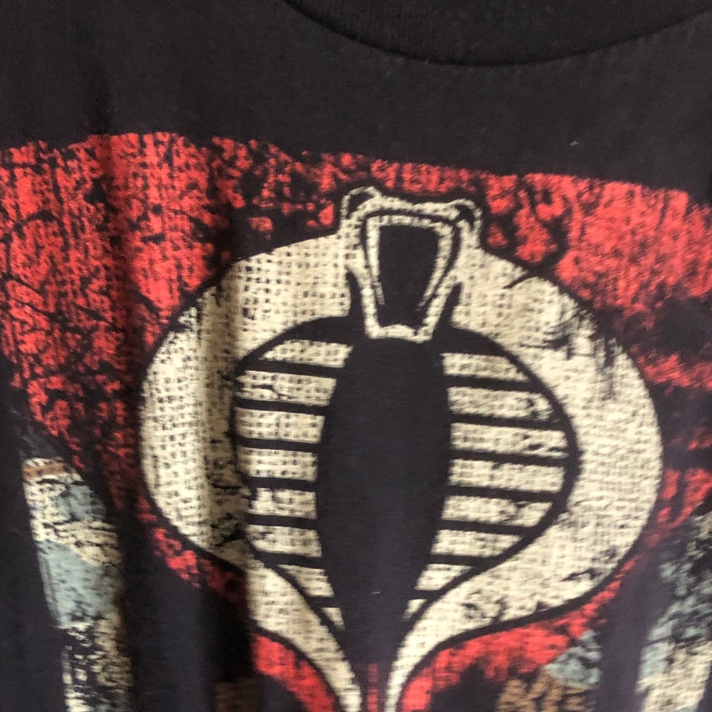 Black Graphic Tee with Red & Cream Cobra Emblem